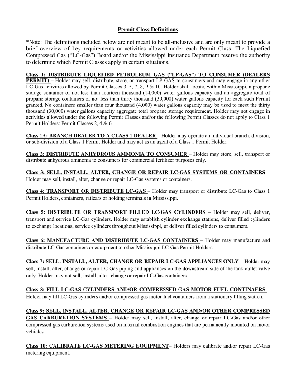 State Liquefied Compressed Gas Board Permit Application - Mississippi, Page 3