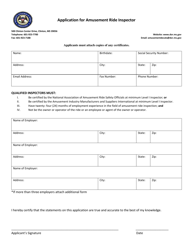 Document preview: Application for Amusement Ride Inspector - Mississippi