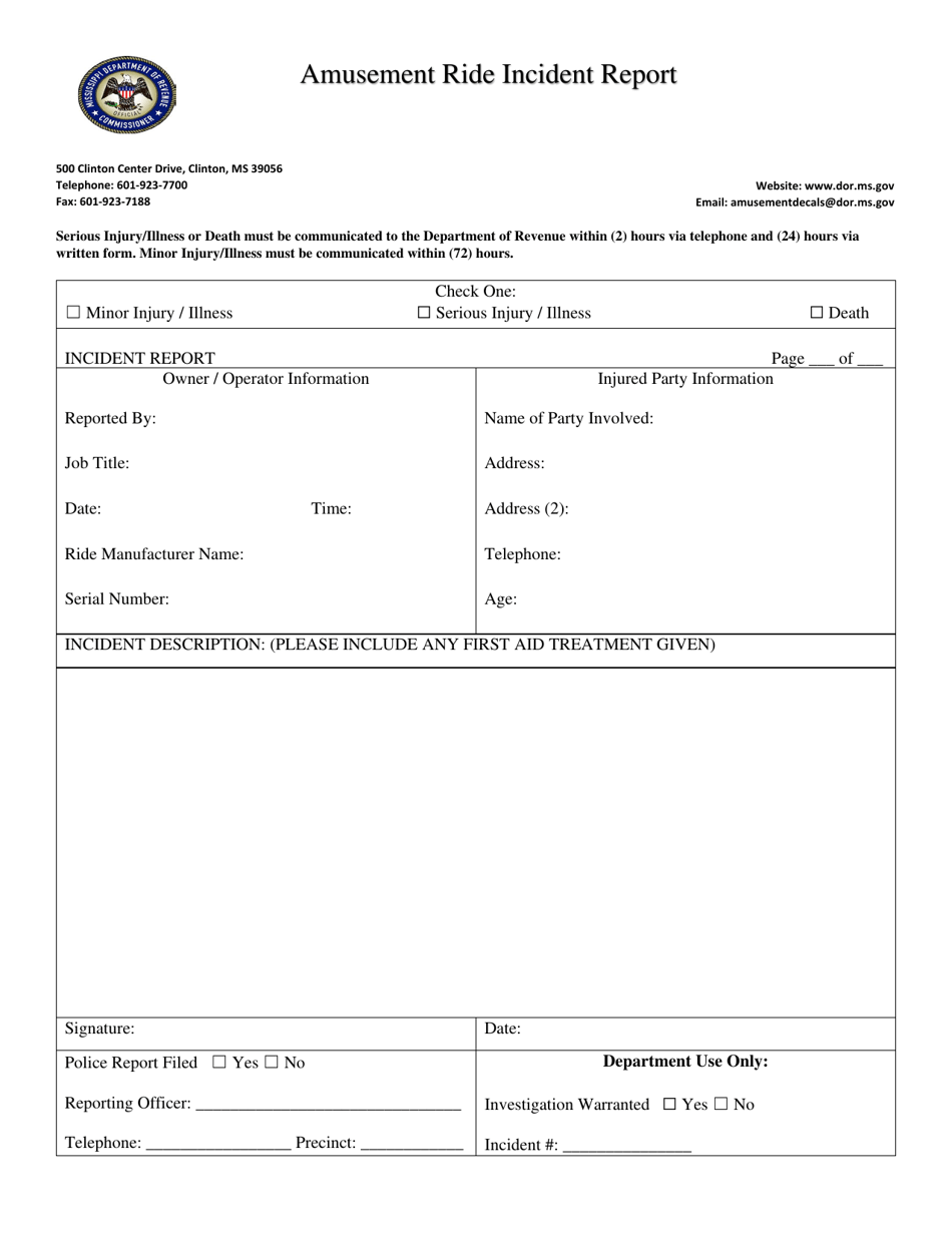 Amusement Ride Incident Report - Mississippi, Page 1