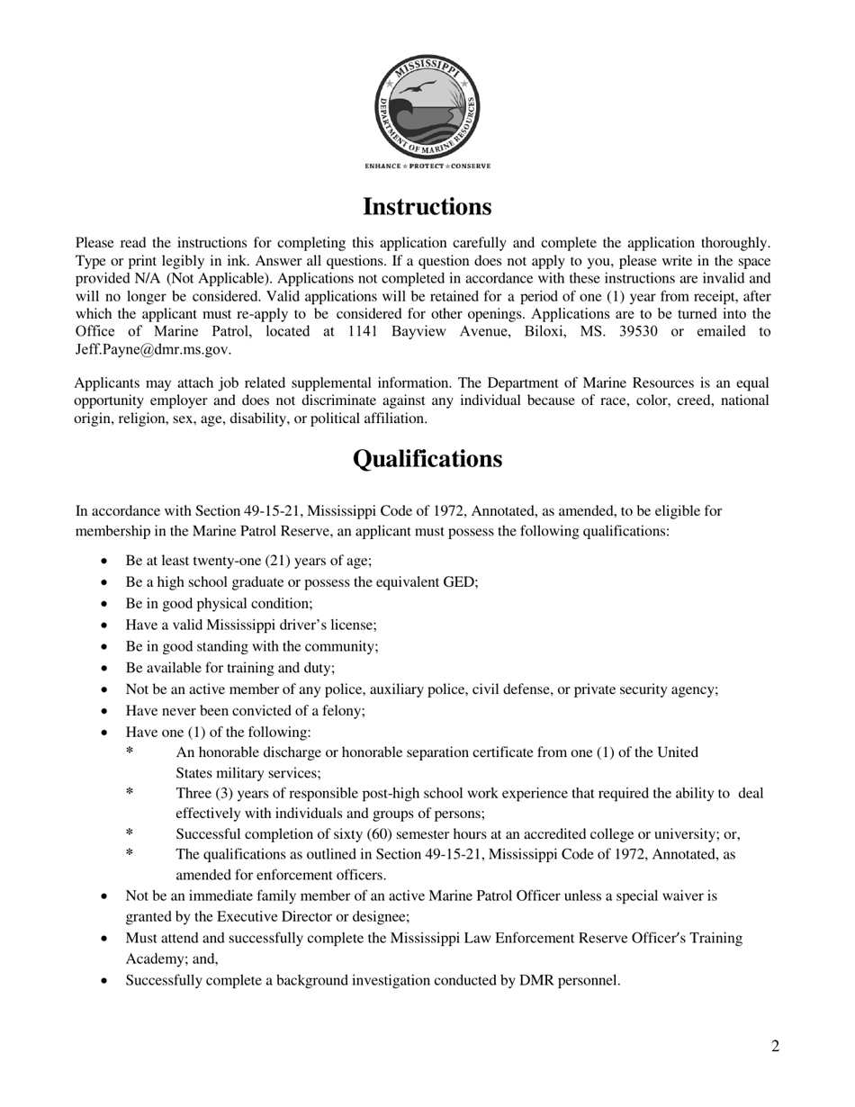 Reserve Officer Application - Mississippi, Page 2