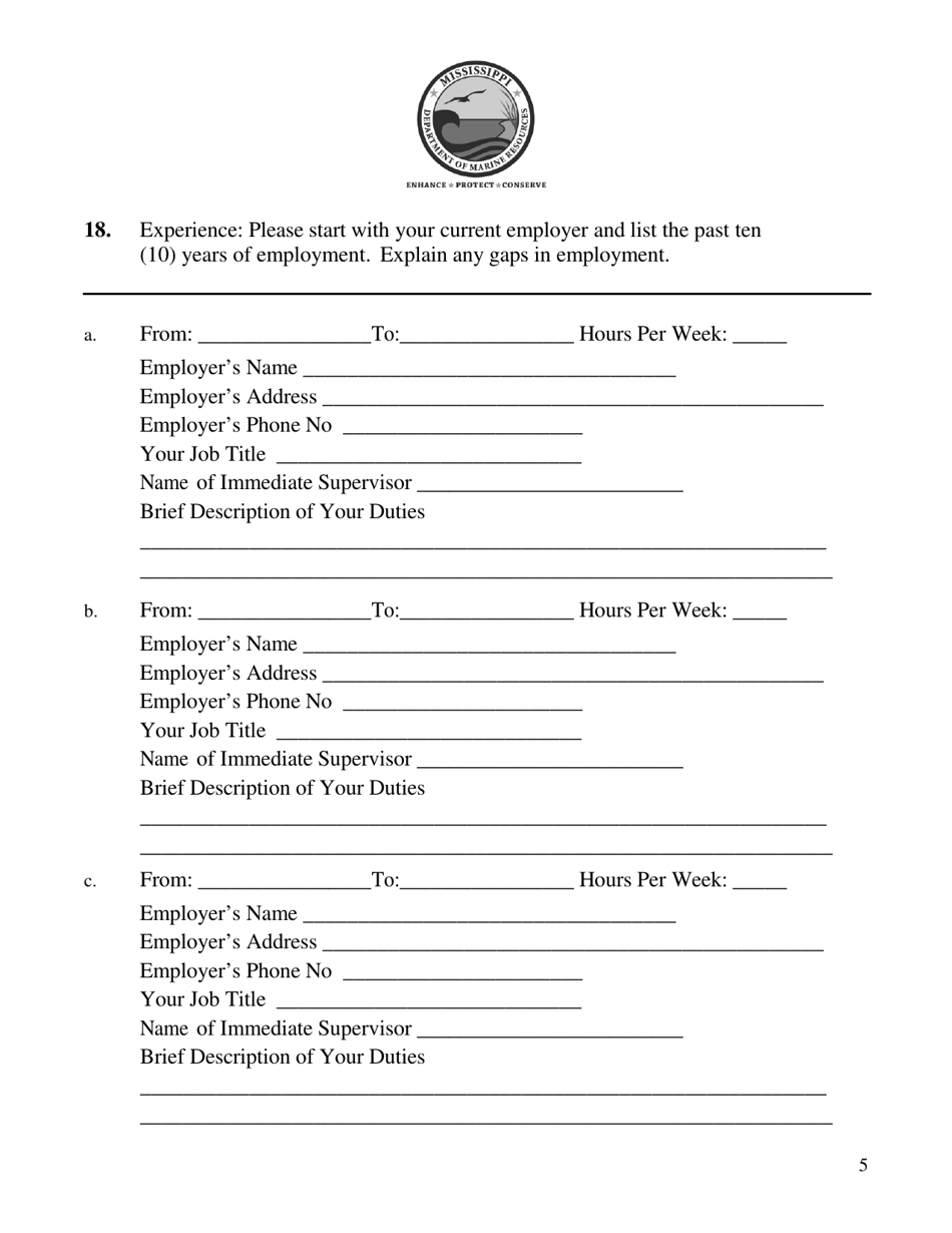 Reserve Officer Application - Mississippi, Page 5