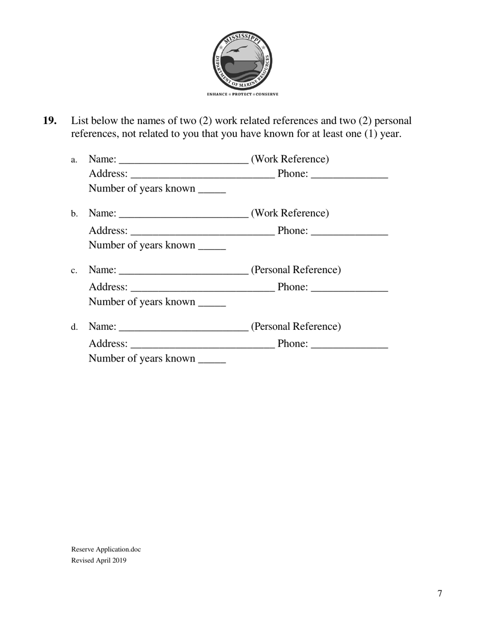 Reserve Officer Application - Mississippi, Page 7