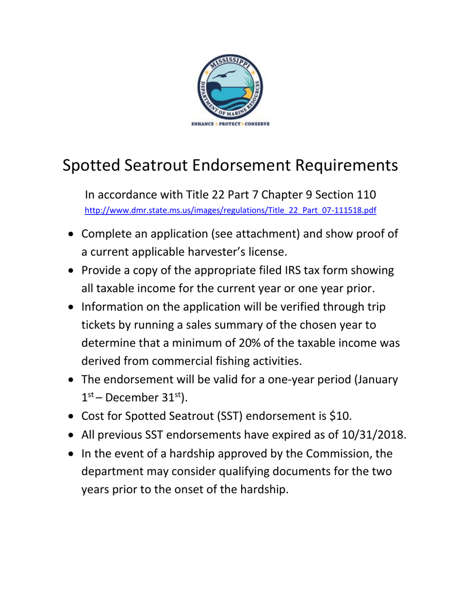 Species Endorsement Application - Mississippi, Page 1