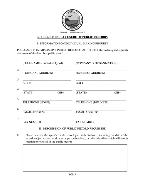 P&amp;P Form 10-02 Request for Disclosure of Public Records - Mississippi