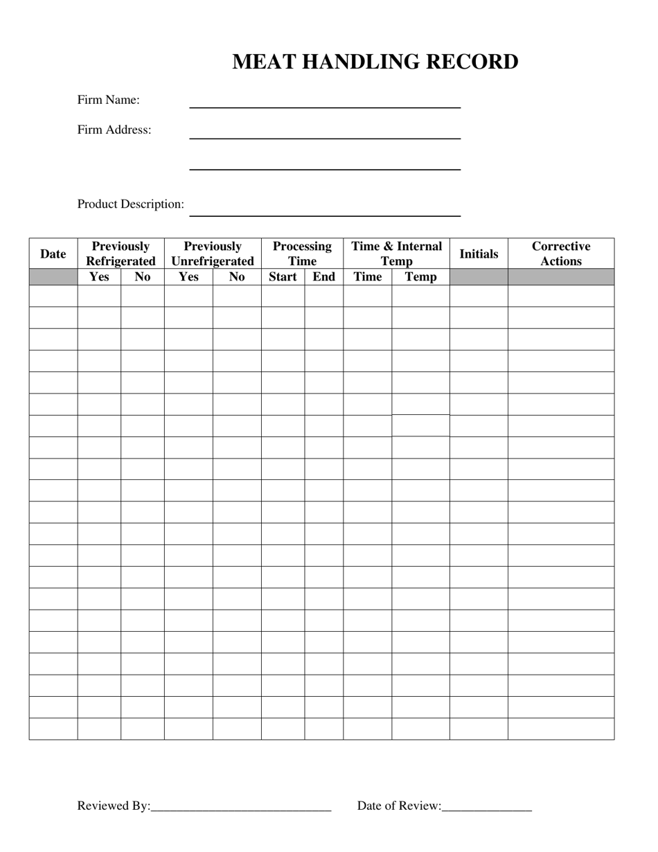 Mississippi Meat Handling Record Download Printable PDF | Templateroller