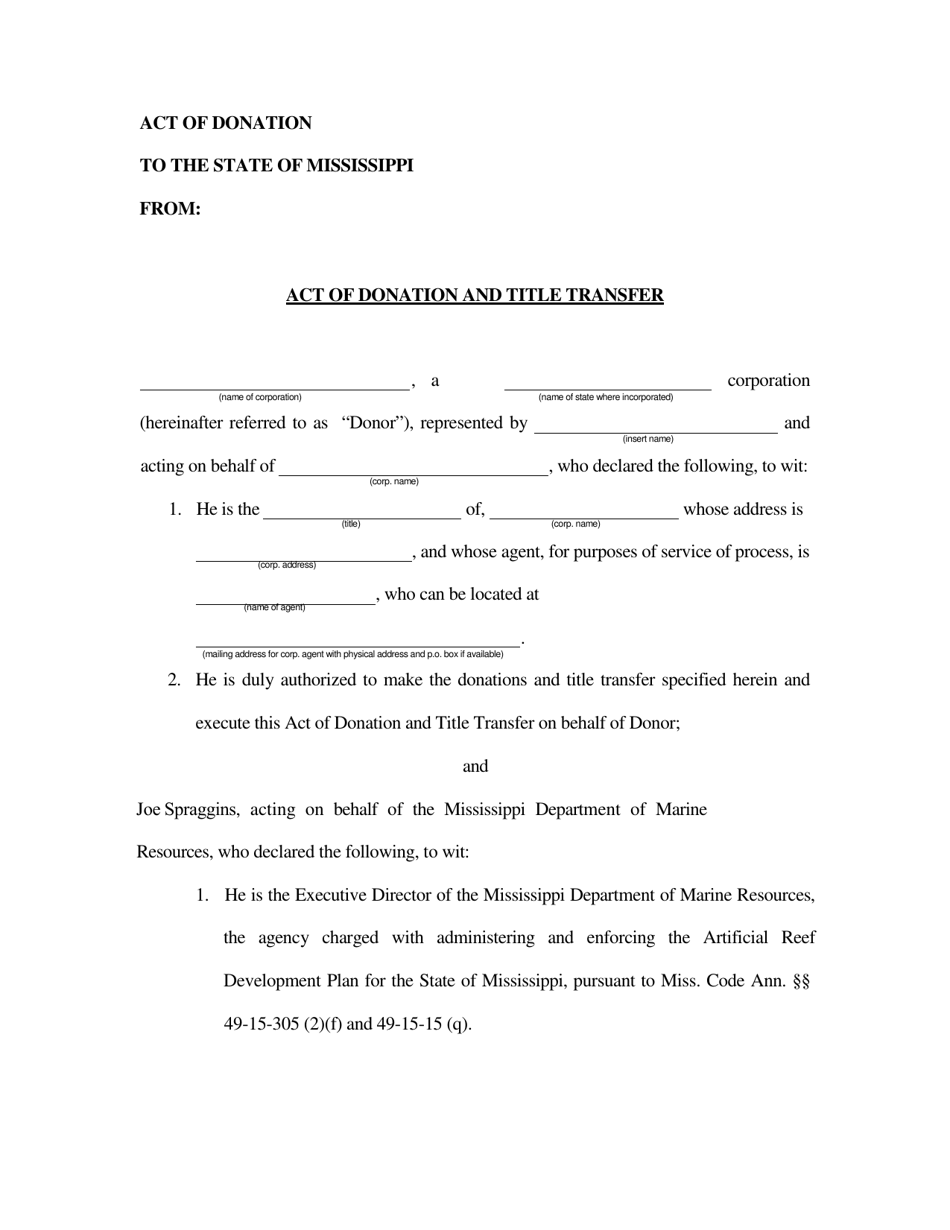 Act of Donation and Title Transfer - Mississippi, Page 1