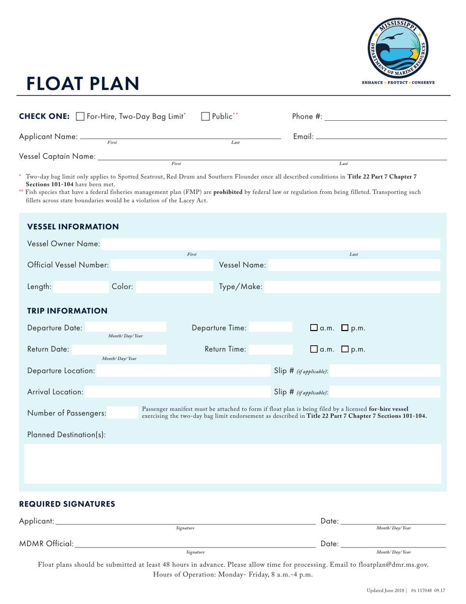 Float Plan - Mississippi, Page 1