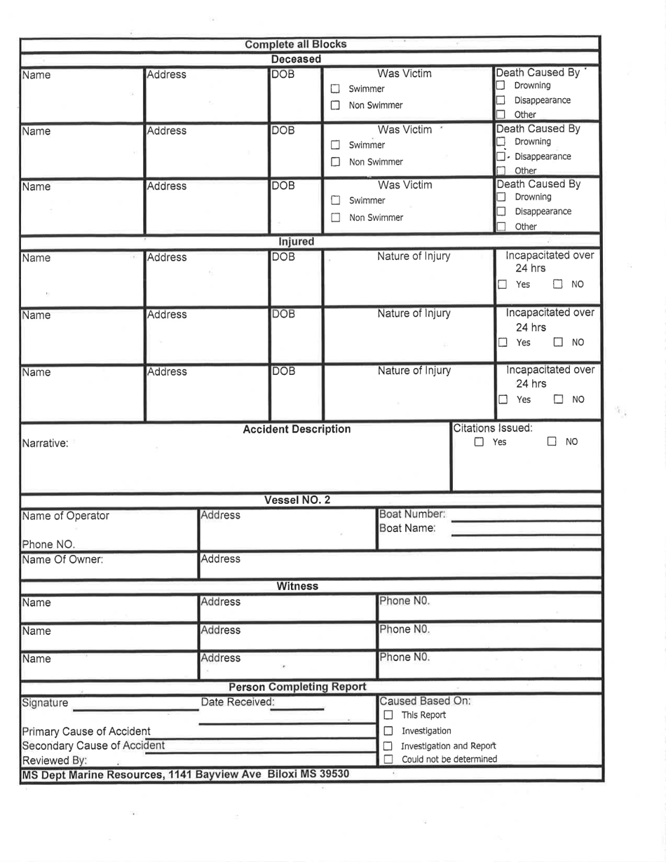 Boating Accident Report Form - Mississippi, Page 2