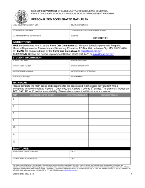Form MO500-3197 Personalized Accelerated Math Plan - Missouri