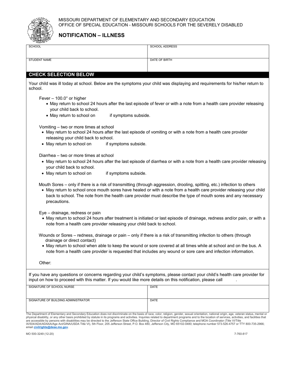 Form MO500-3249 Download Fillable PDF or Fill Online Notification ...