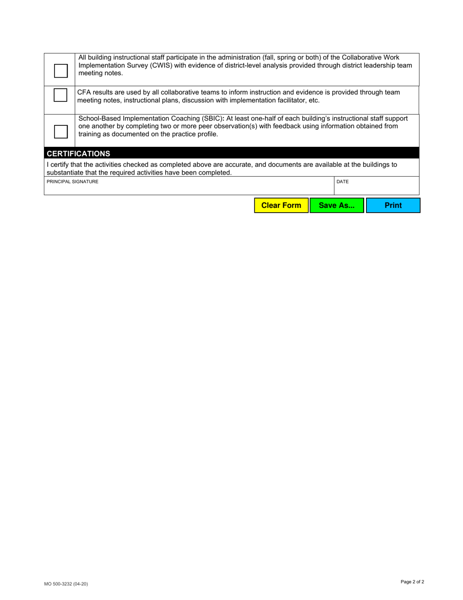 Form MO500-3232 Missouri Model Districts (Mmd) Building Activities Documentation Form to Accompany Invoice 2 - Missouri, Page 2