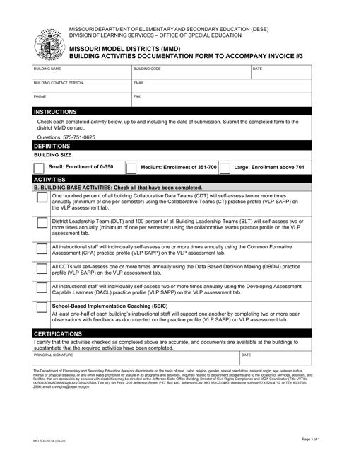 Form MO500-3234 Missouri Model Districts (Mmd) Building Activities Documentation Form to Accompany Invoice 3 - Missouri