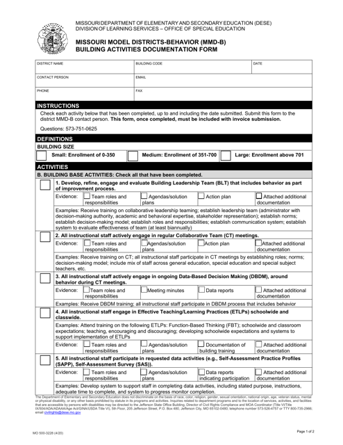 Form MO500-3228 Missouri Model Districts-Behavior (Mmd-B) Building Activities Documentation Form - Missouri