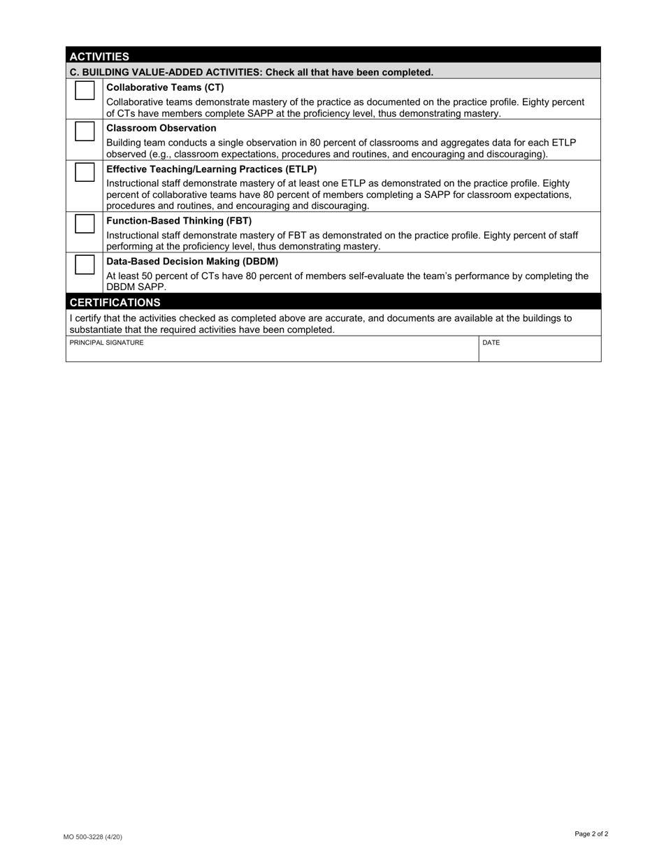 Form MO500-3228 Missouri Model Districts-Behavior (Mmd-B) Building Activities Documentation Form - Missouri, Page 2