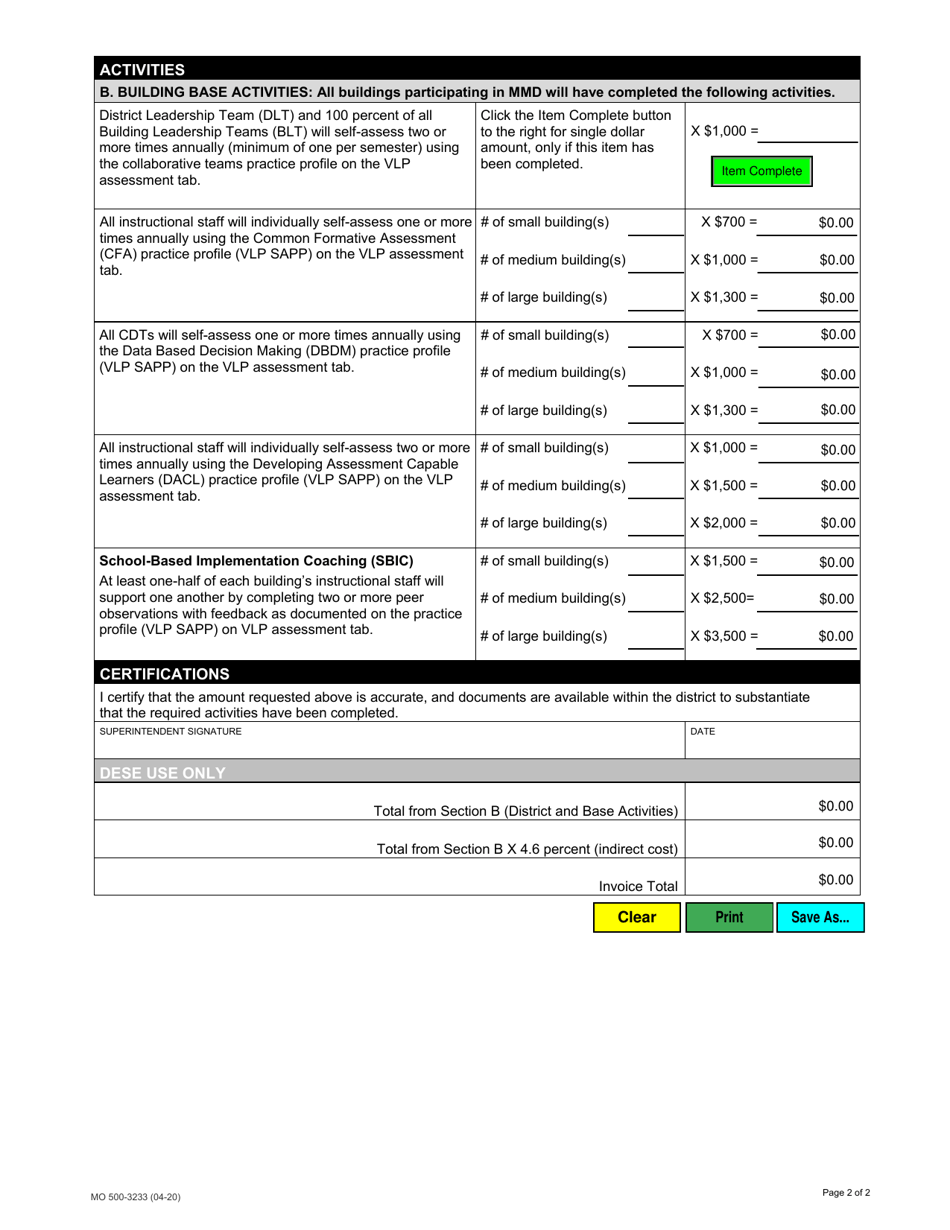 Form MO500-3233 Missouri Model Districts (Mmd) Invoice 3 - Missouri, Page 2