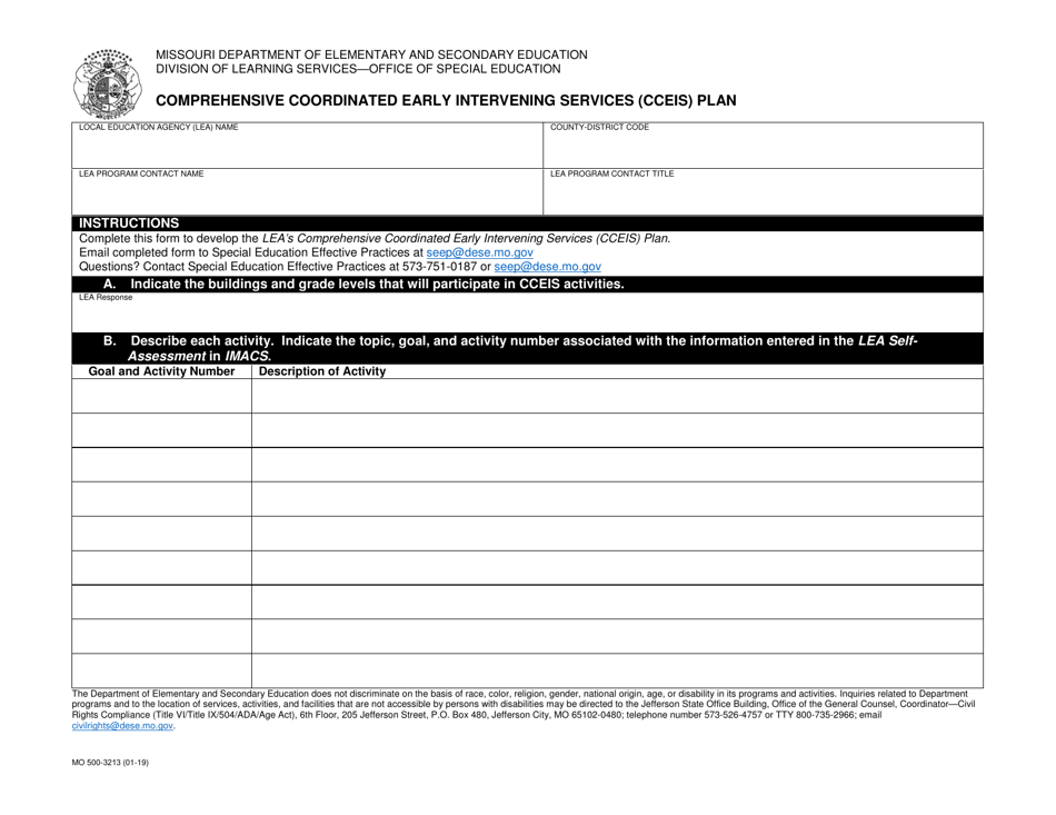 Form MO500-3213 Comprehensive Coordinated Early Intervening Services (Cceis) Plan - Missouri, Page 1