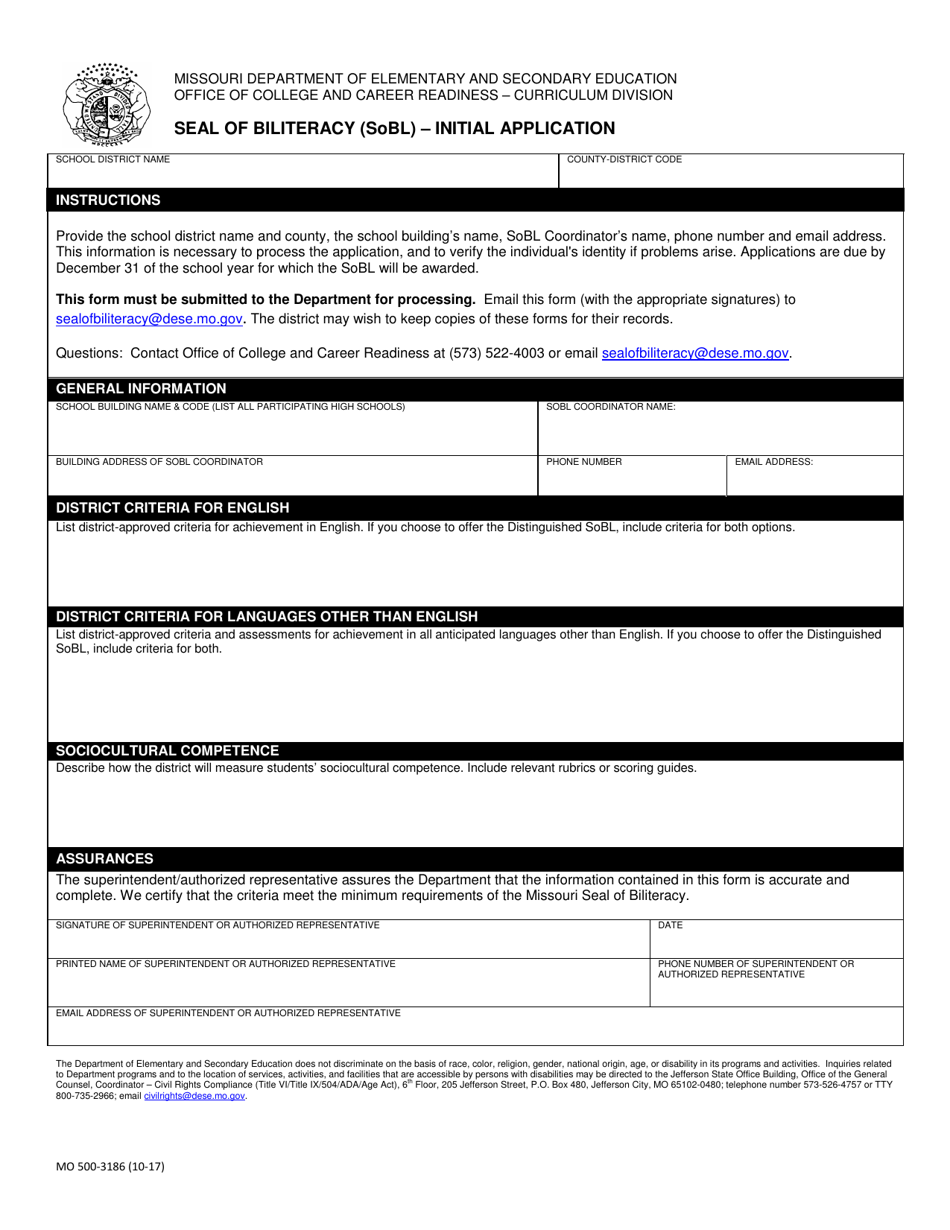 Form MO500-3186 Seal of Biliteracy (Sobl) - Initial Application - Missouri, Page 1