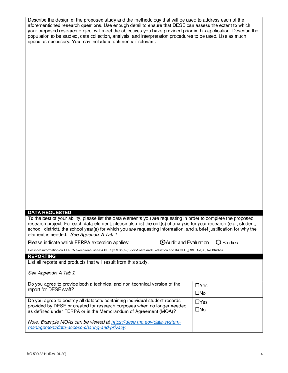Form MO500-3211 Student Level Data Request Application - Missouri, Page 4