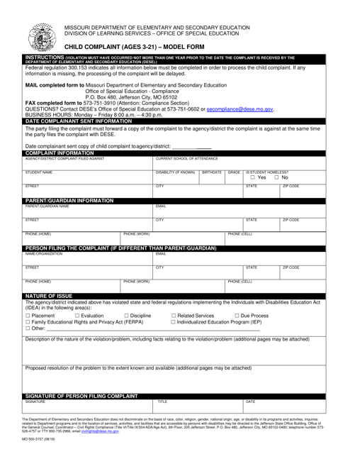 Form MO500-3157 Child Complaint (Ages 3-21) - Model Form - Missouri
