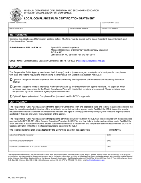 Form MO500-3046 Local Compliance Plan Certification Statement - Missouri