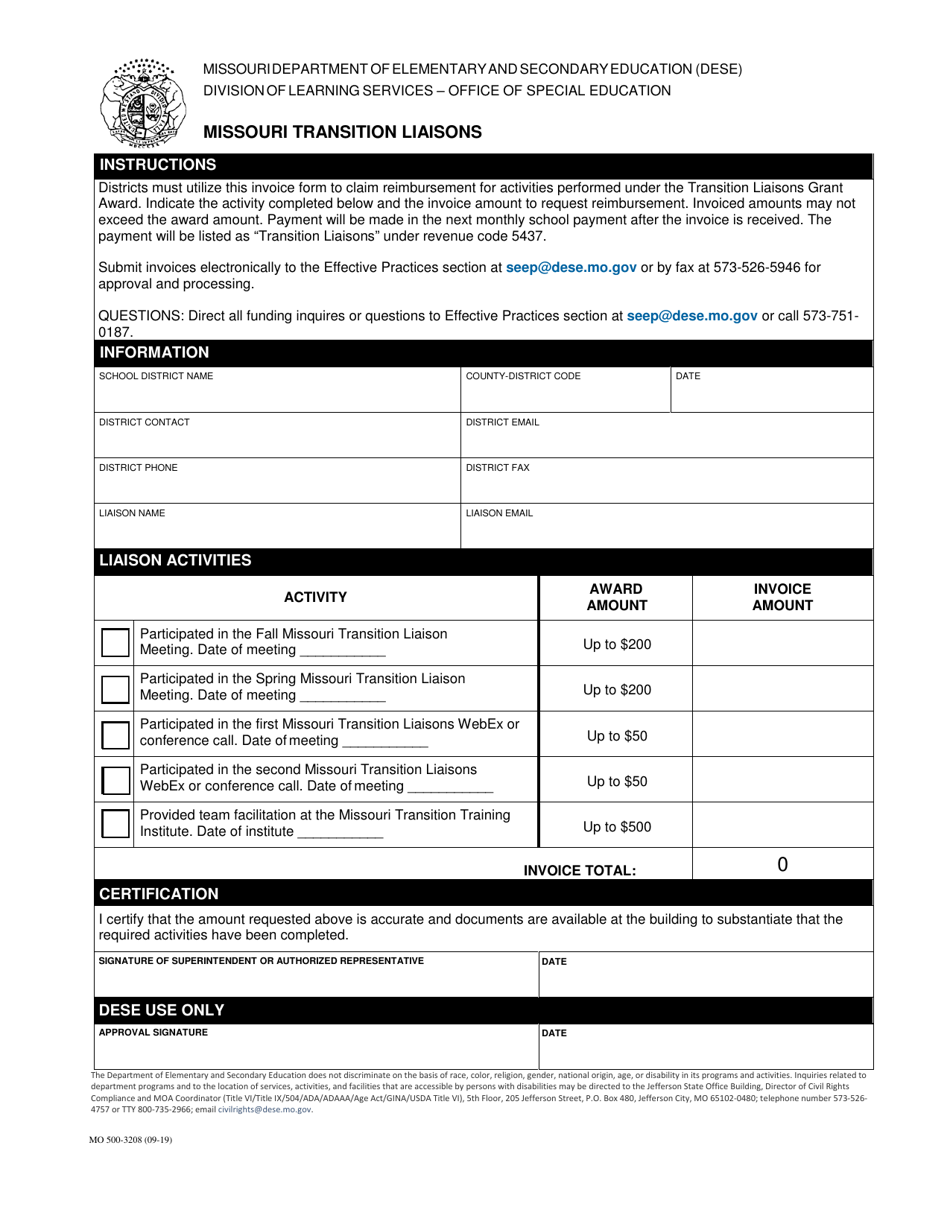 Form MO500-3208 Missouri Transition Liaisons - Missouri, Page 1