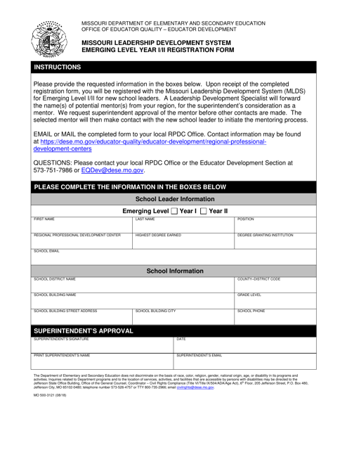 Form MO500-3121 Missouri Leadership Development System Emerging Level Year I/II Registration Form - Missouri