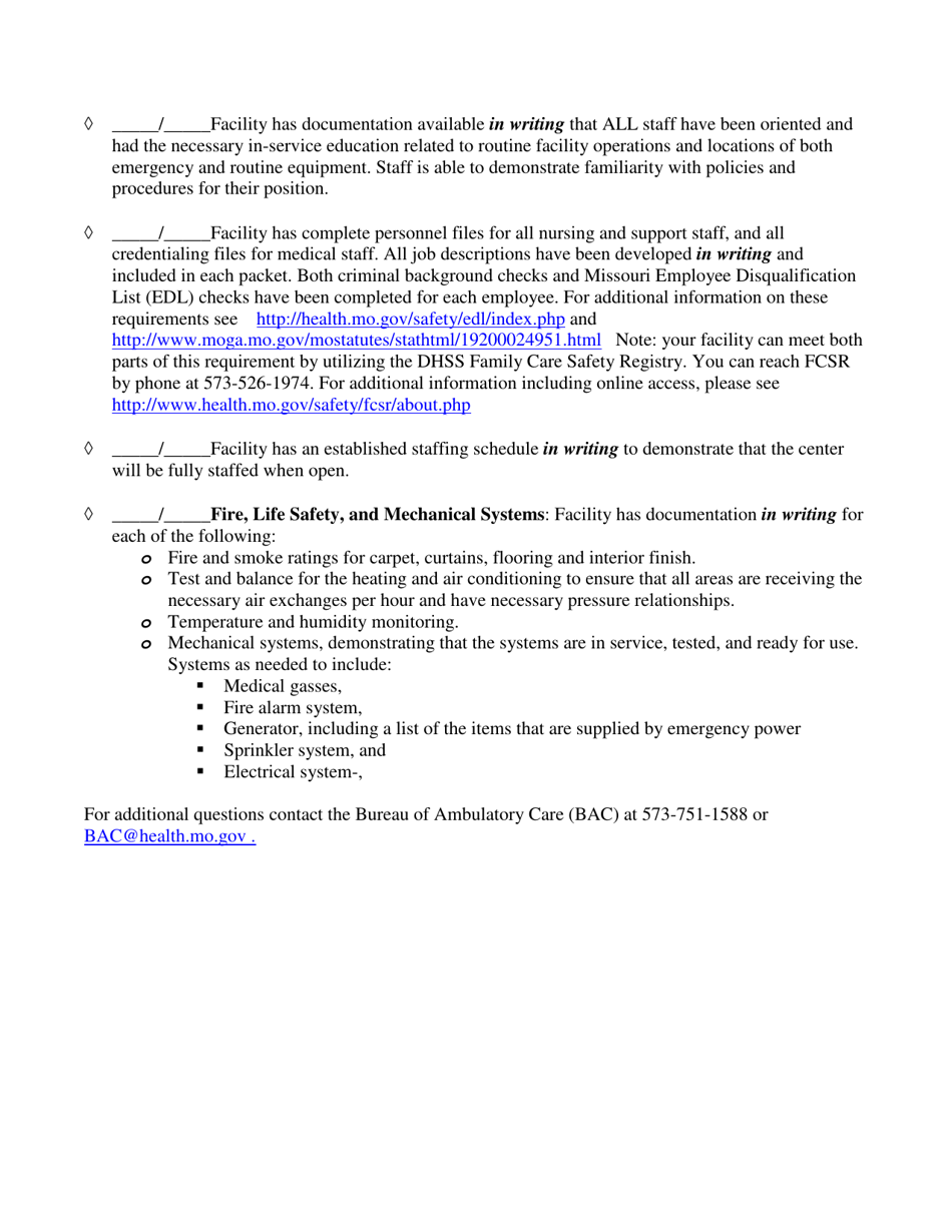 Initial Ambulatory Surgery Center (Asc) Licensure Survey Preparedness Checklist - Missouri, Page 3