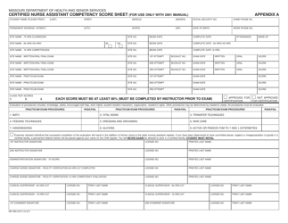Form MO580-2473 Certified Nurse Assistant Competency Score Sheet - Missouri