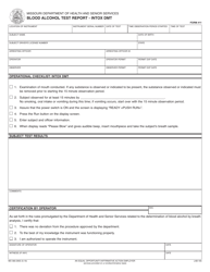 Form 11 (MO580-2903) &quot;Blood Alcohol Test Report - Intox Dmt&quot; - Missouri