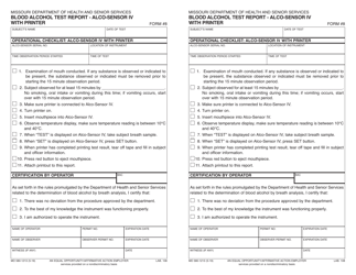 Form 8 (MO580-1213) &quot;Blood Alcohol Test Report - Alco-Sensor IV With Printer&quot; - Missouri