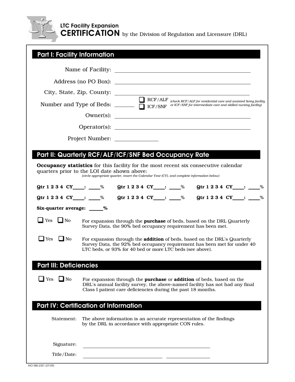 Form MO580-2351 Download Fillable PDF or Fill Online Ltc Facility ...