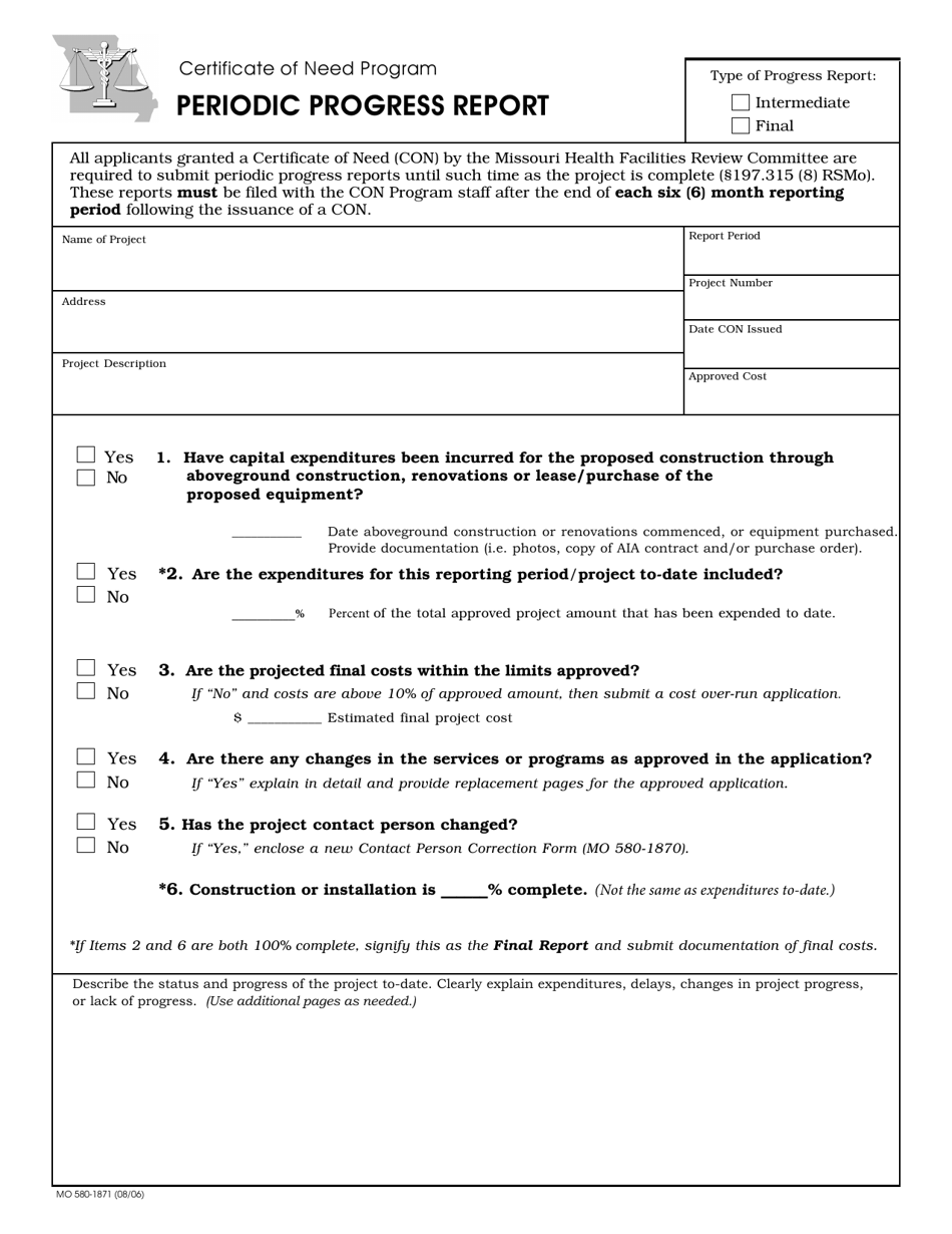 Form MO580-1871 Periodic Progress Report - Missouri, Page 2