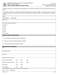 Document preview: Form MO580-3142 Birth Parent Medical History Form - Missouri