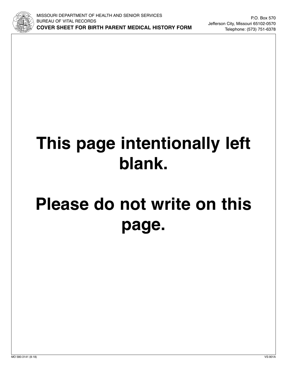 Form MO580-3141 Cover Sheet for Birth Parent Medical History Form - Missouri, Page 2