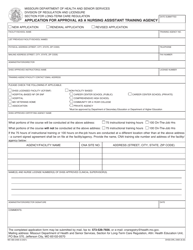 Document preview: Form MO580-2469 (DHSS-DRL-2469) Application for Approval as a Nursing Assistant Training Agency - Missouri