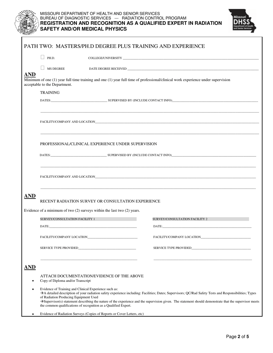 Registration and Recognition as a Qualified Expert in Radiation Safety and / or Medical Physics - Missouri, Page 2