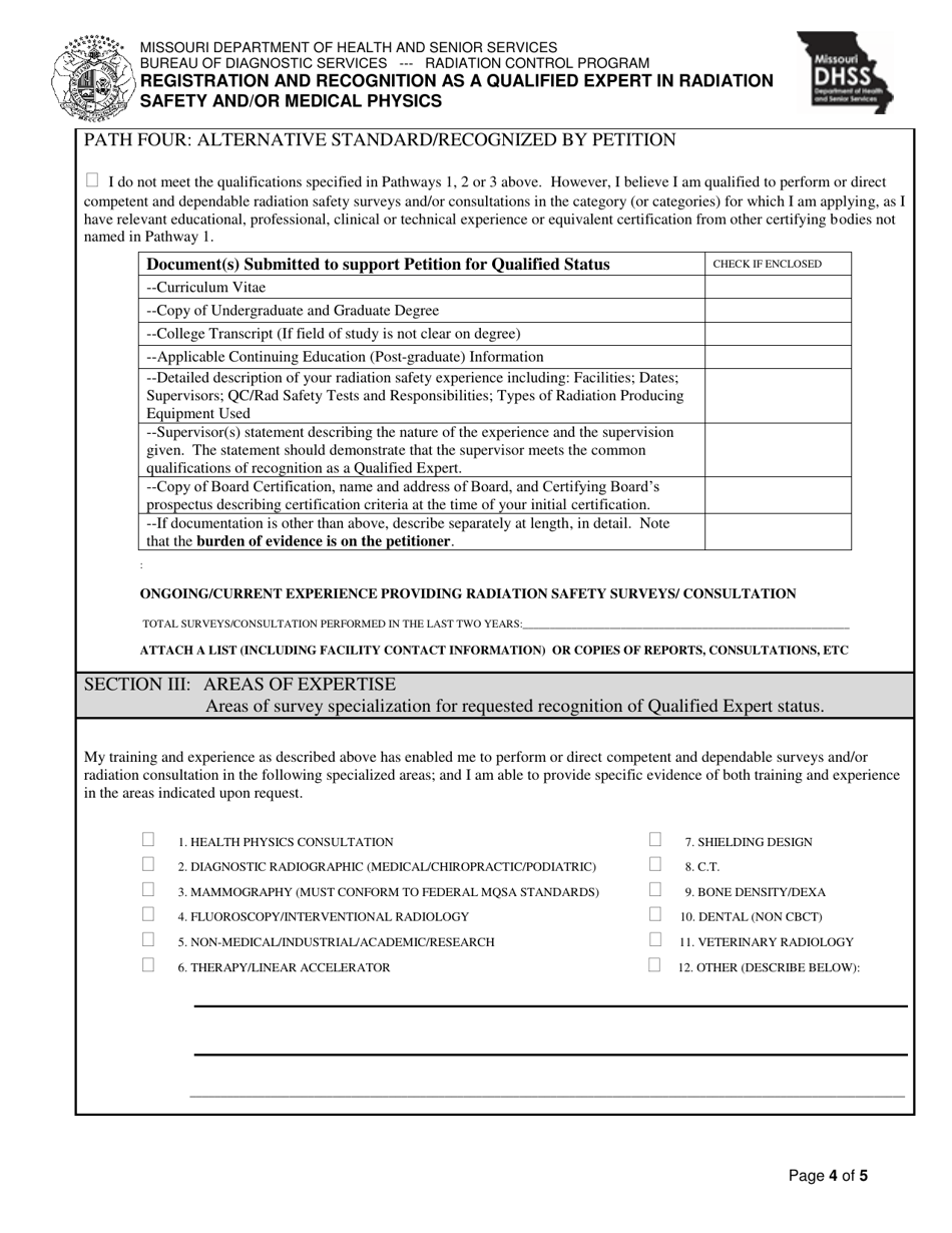 Registration and Recognition as a Qualified Expert in Radiation Safety and / or Medical Physics - Missouri, Page 4