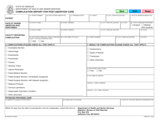 Form MO580-0353 &quot;Complication Report for Post-abortion Care&quot; - Missouri