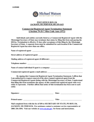 Document preview: Form 11CR300 Commercial Registered Agent Termination Statement - Mississippi