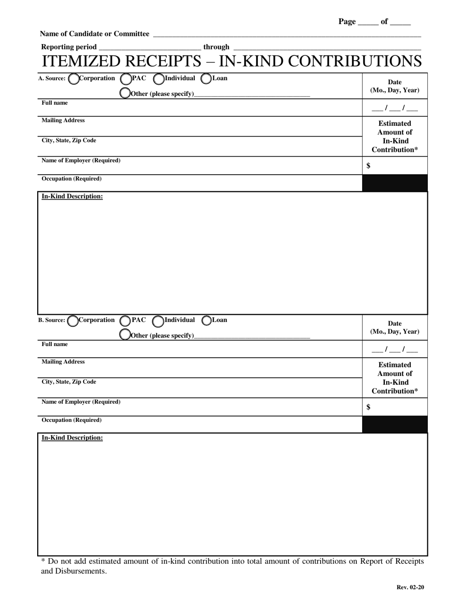 Itemized Receipts - in-Kind Contributions - Mississippi, Page 1