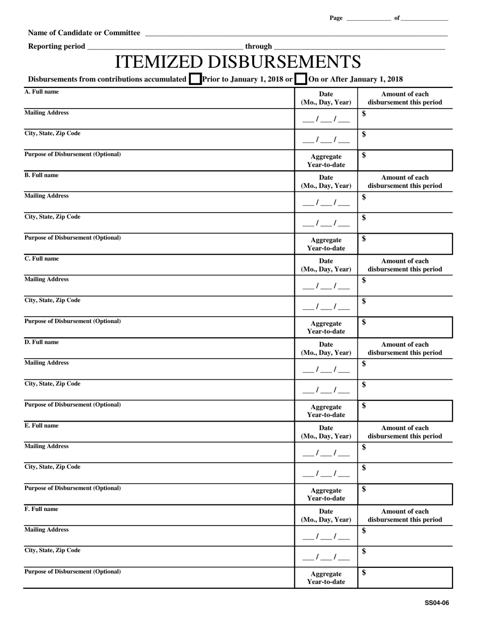 Form SS04-06 Itemized Disbursements - Mississippi, Page 1