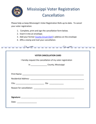 Document preview: Mississippi Voter Registration Cancellation - Mississippi