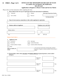 Form F0023 Application to Register or Renew Trade and Service Marks - Mississippi