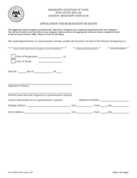 SOS Form NP007 &quot;Application for Resignation or Death&quot; - Mississippi