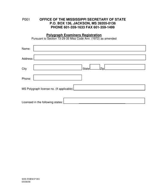 SOS Form P001  Printable Pdf
