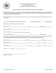 SOS Form NP004 &quot;Application for Notary Public Change of Address&quot; - Mississippi