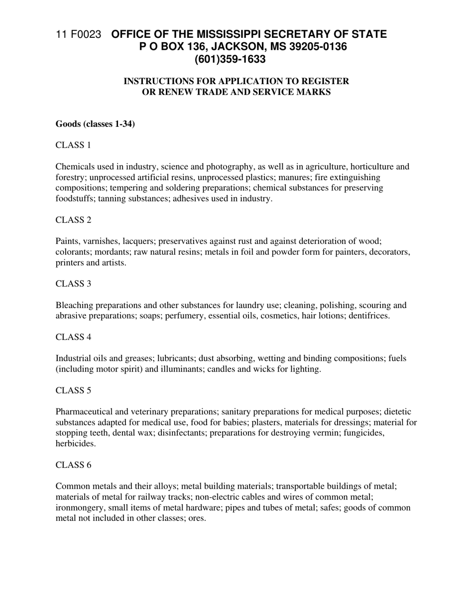 Instructions for Form F0023 Application to Register or Renew Trade and Service Marks - Mississippi, Page 3