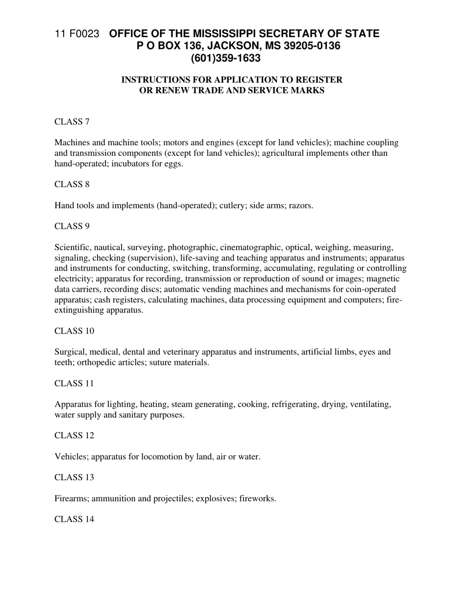 Instructions for Form F0023 Application to Register or Renew Trade and Service Marks - Mississippi, Page 4