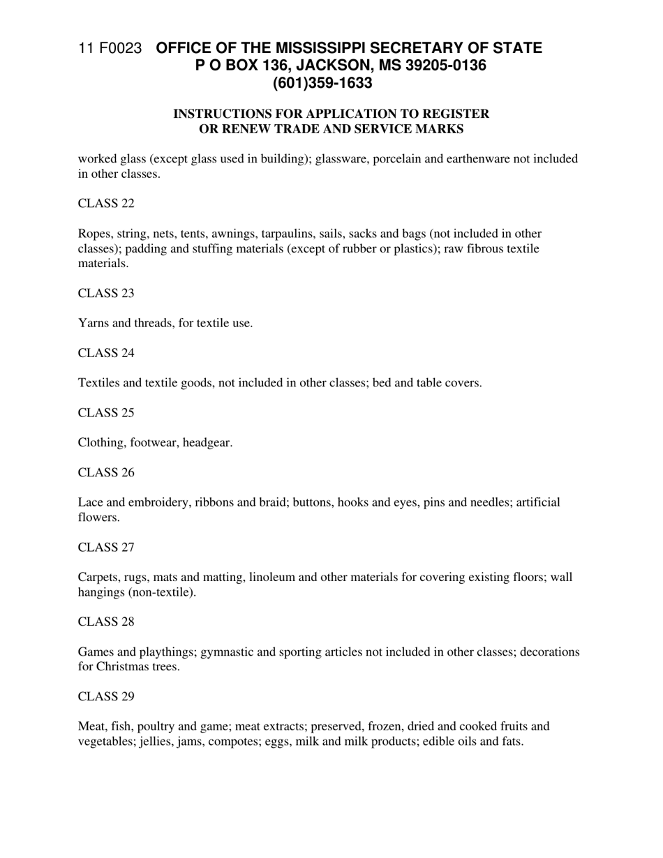 Download Instructions for Form F0023 Application to Register or Renew Trade and Service Marks
