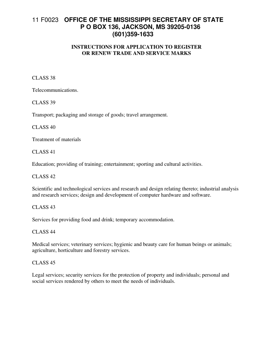 Instructions for Form F0023 Application to Register or Renew Trade and Service Marks - Mississippi, Page 8